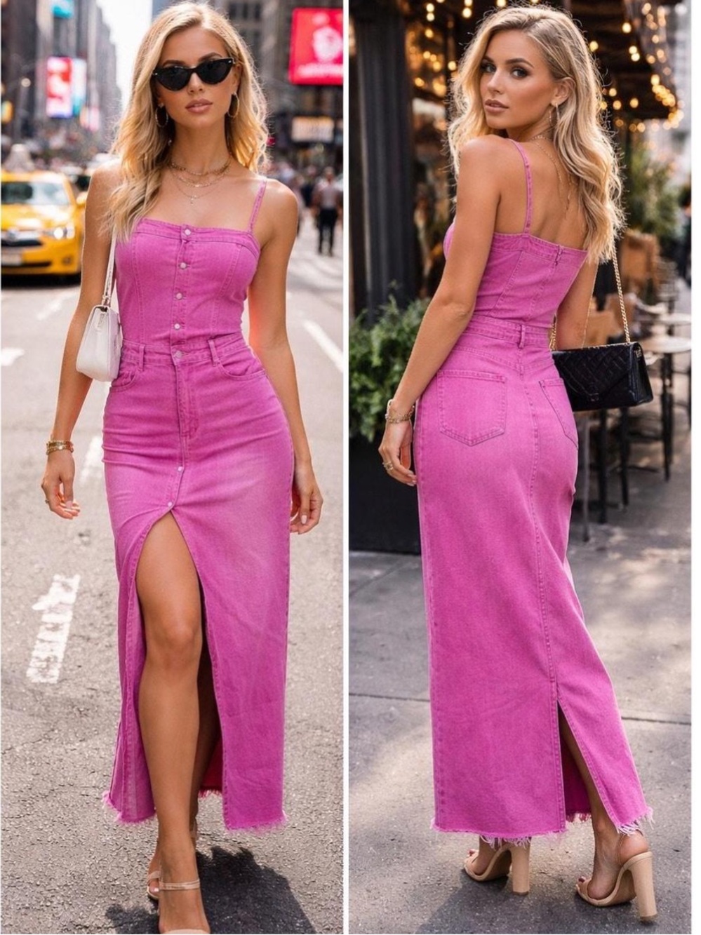 URBAN REVIVO Pink Denim Midi Dress